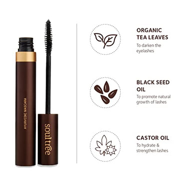 SoulTree Ayurvedic Mascara - Black | Lightweight, Strengthens Lashes, Promotes Growth | Ayurvedic Formulation Enriched with Natural Ingredients for Beautiful Eyes - 6gm